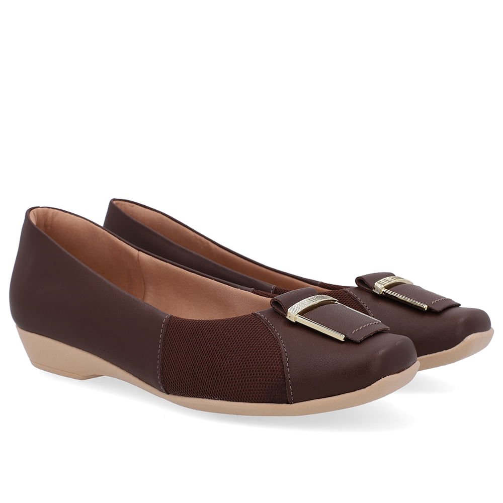 Sapatilha Marrom Couro Bico Quadrado Marrom 2