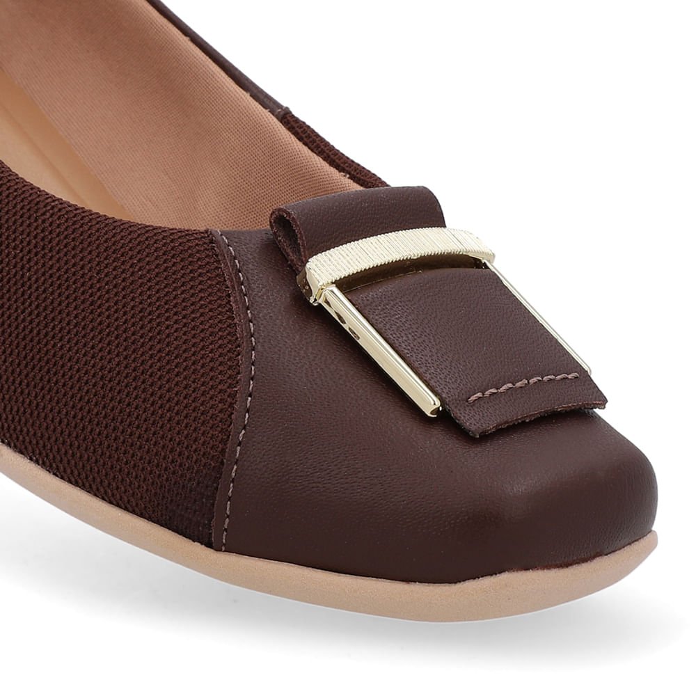 Sapatilha Marrom Couro Bico Quadrado Marrom 4