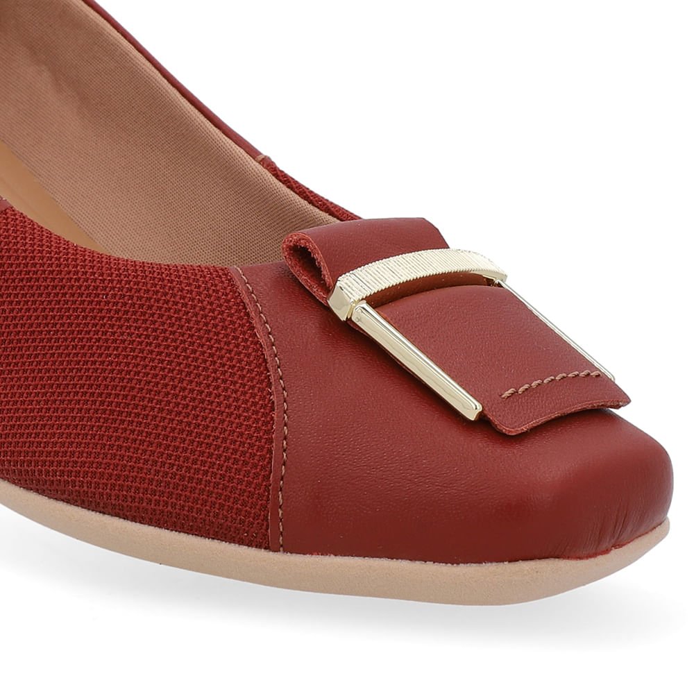 Sapatilha Marrom Couro Bico Quadrado Vermelho 4