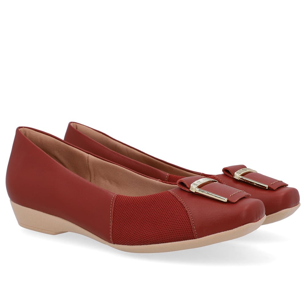 Sapatilha Marrom Couro Bico Quadrado Vermelho 2