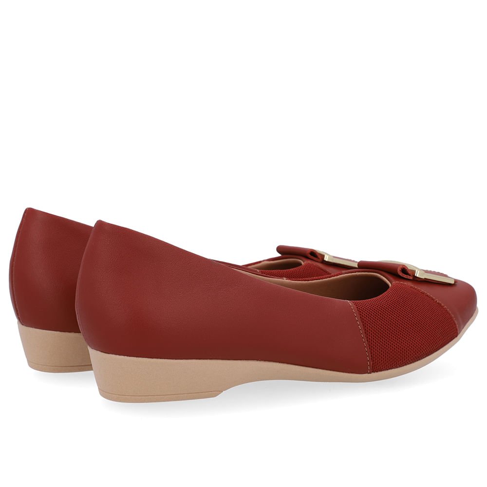 Sapatilha Marrom Couro Bico Quadrado Vermelho 3