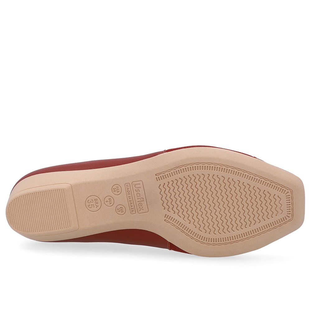 Sapatilha Marrom Couro Bico Quadrado Vermelho 5