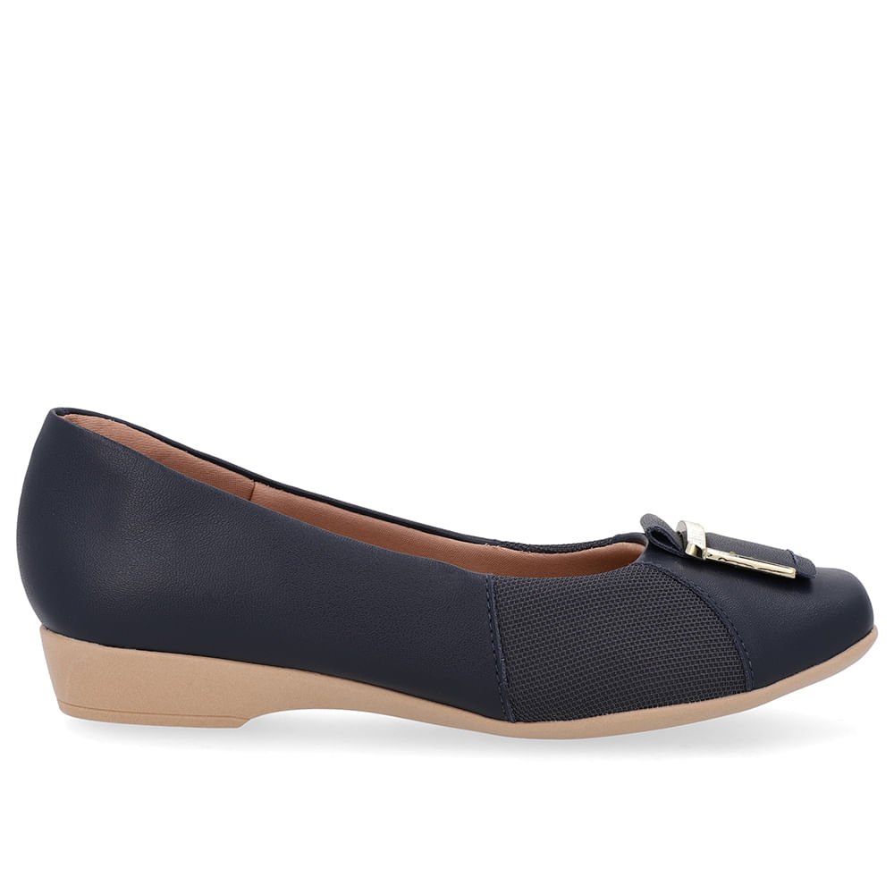 Sapatilha Azul Couro Bico Quadrado