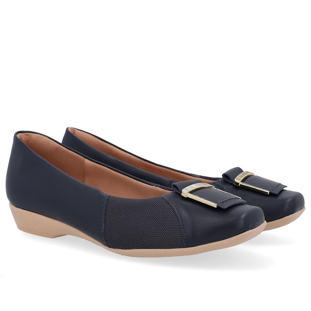 Sapatilha Azul Couro Bico Quadrado Preto 2