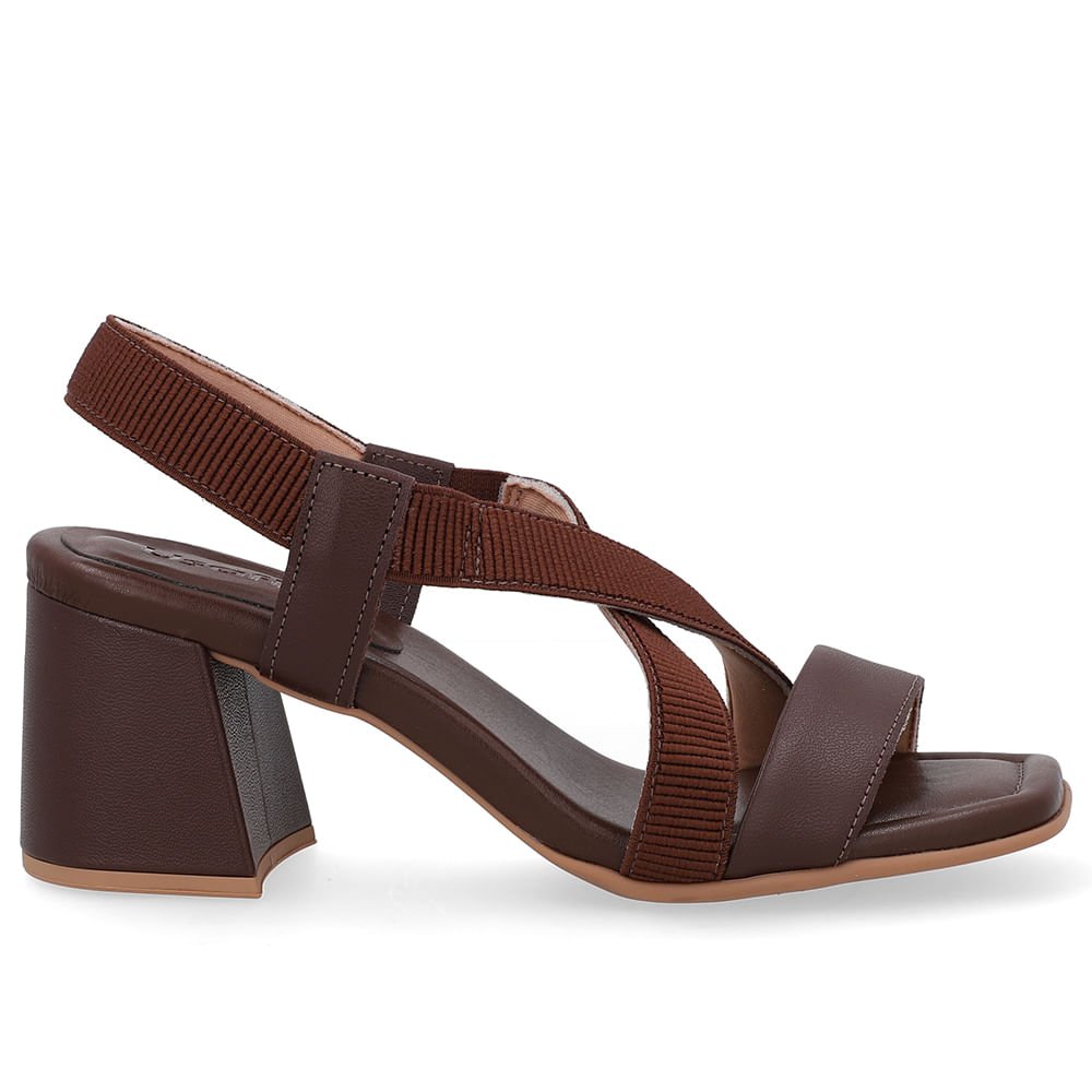 Sandália Salto Bloco Elástico Marrom