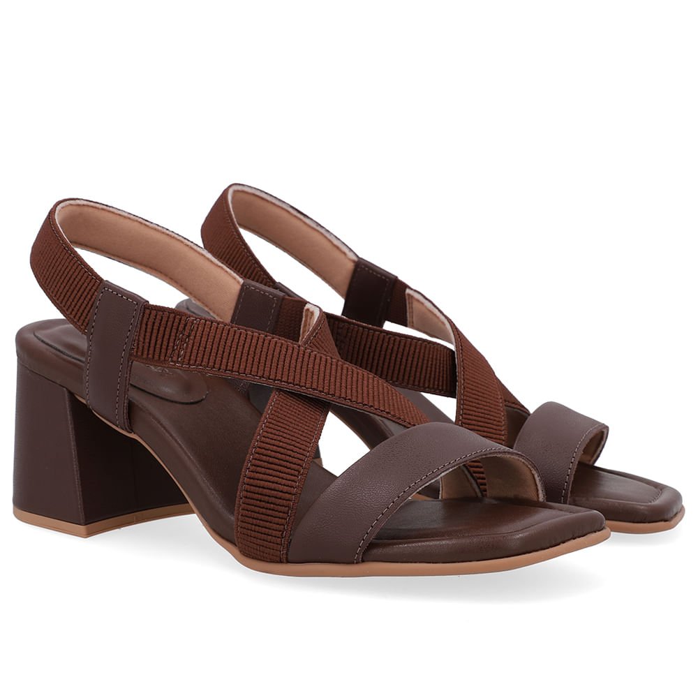 Sandália Salto Bloco Elástico Marrom Marrom 2