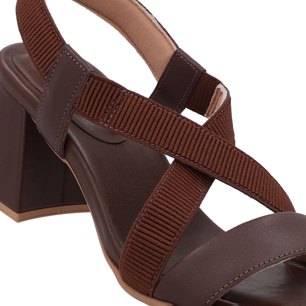 Sandália Salto Bloco Elástico Marrom Marrom 4