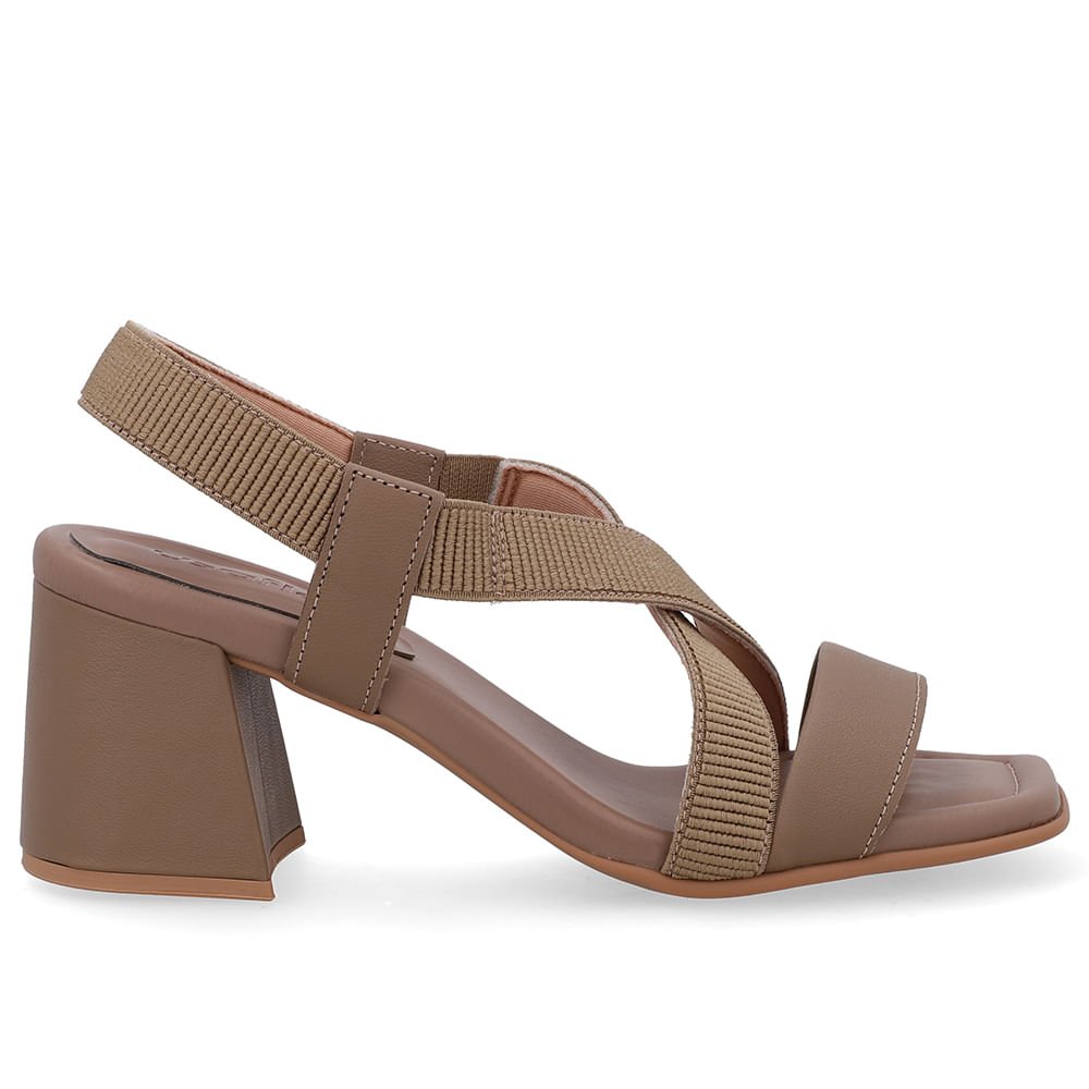 Sandália Salto Bloco Elástico Marrom