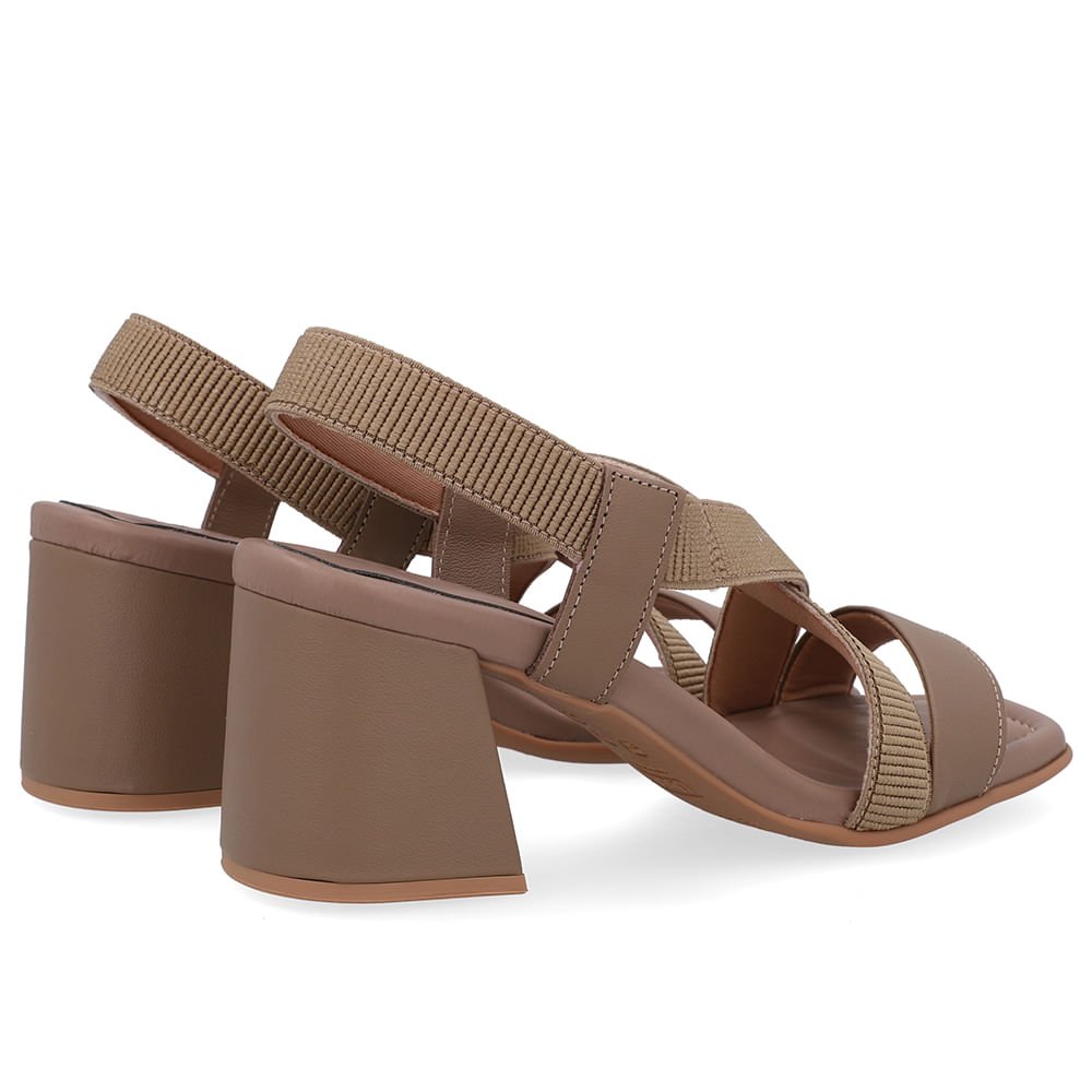Sandália Salto Bloco Elástico Marrom Bege 3