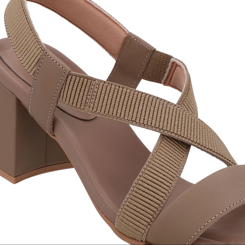 Sandália Salto Bloco Elástico Marrom Bege 4
