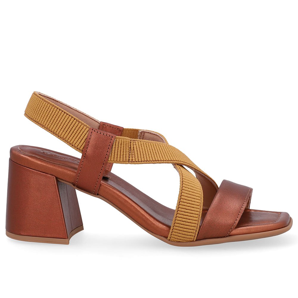 Sandália Salto Bloco Elástico Cobre