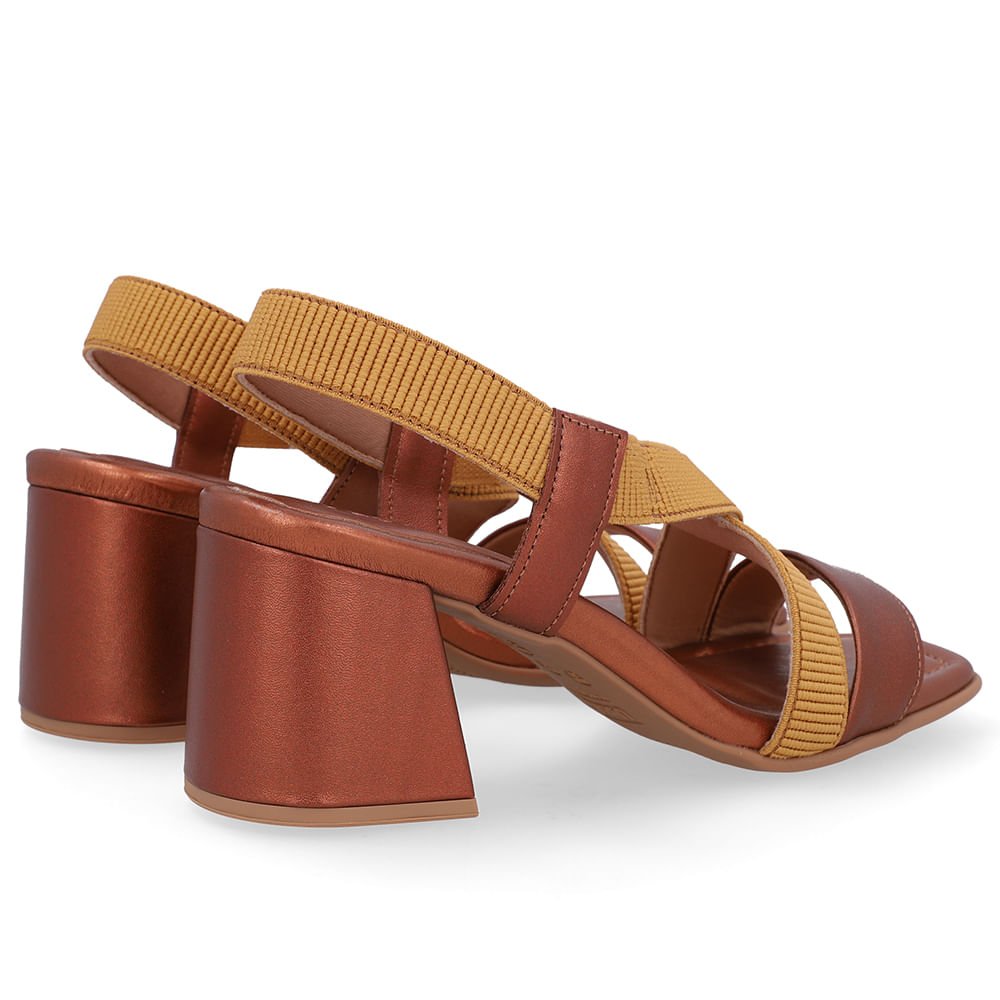 Sandália Salto Bloco Elástico Cobre Marrom 3