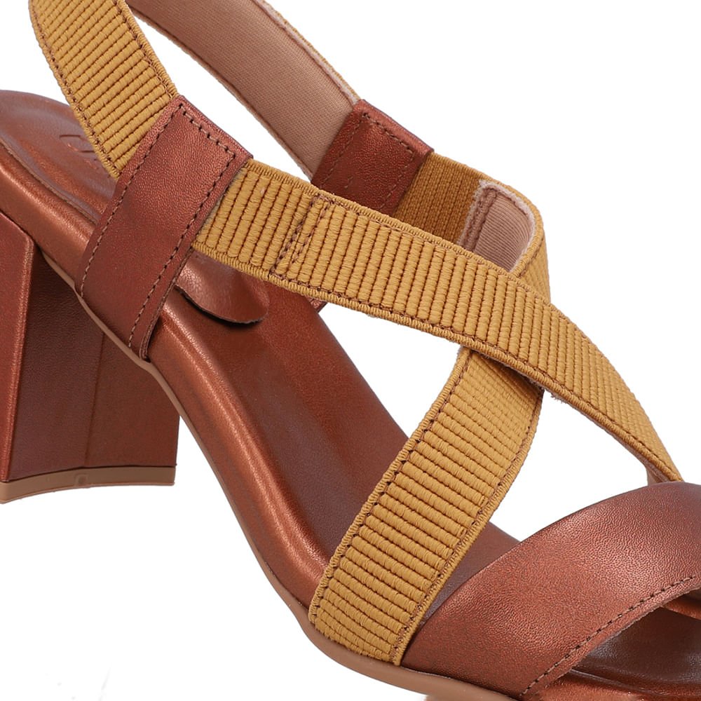 Sandália Salto Bloco Elástico Cobre Marrom 4