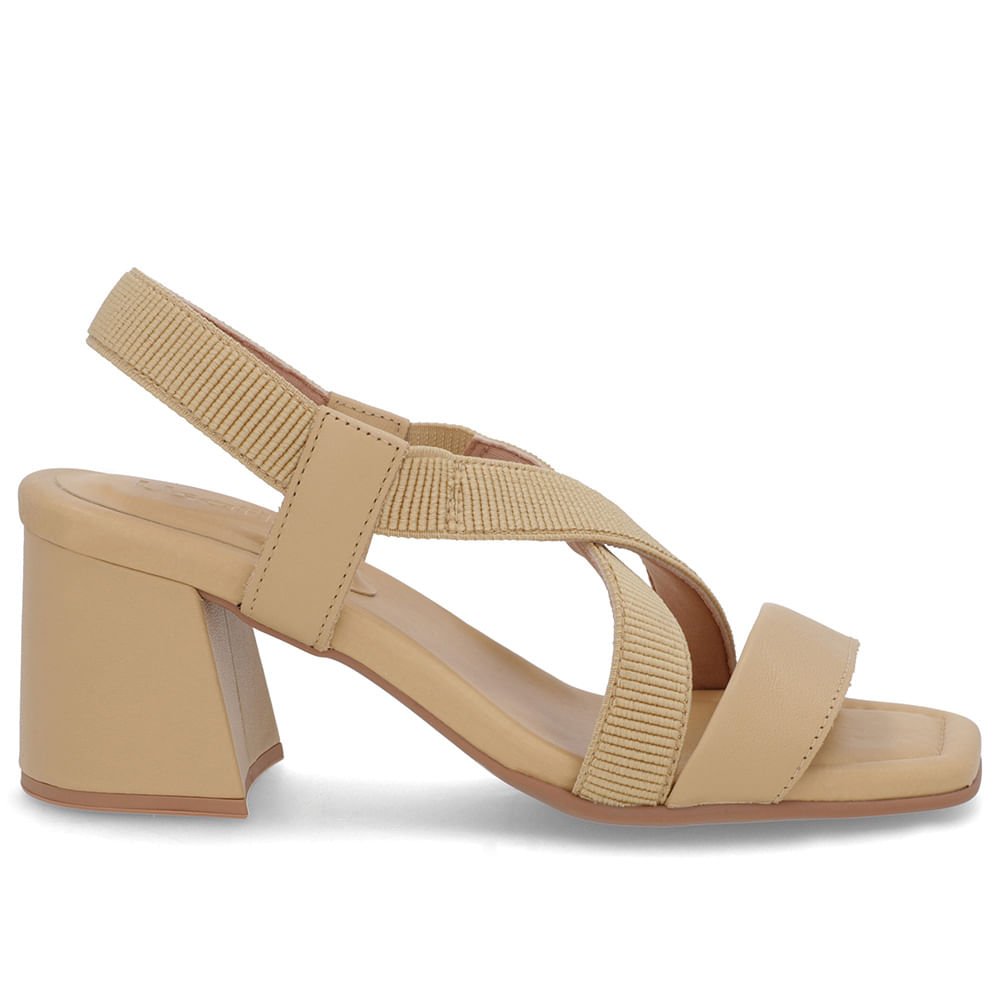 Sandália Salto Bloco Elástico Bege Bege 1