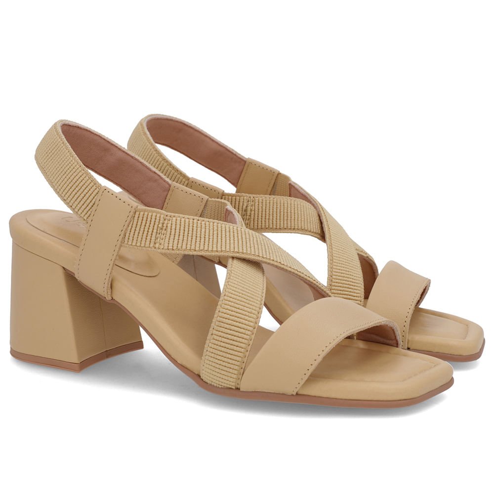 Sandália Salto Bloco Elástico Bege Bege 2