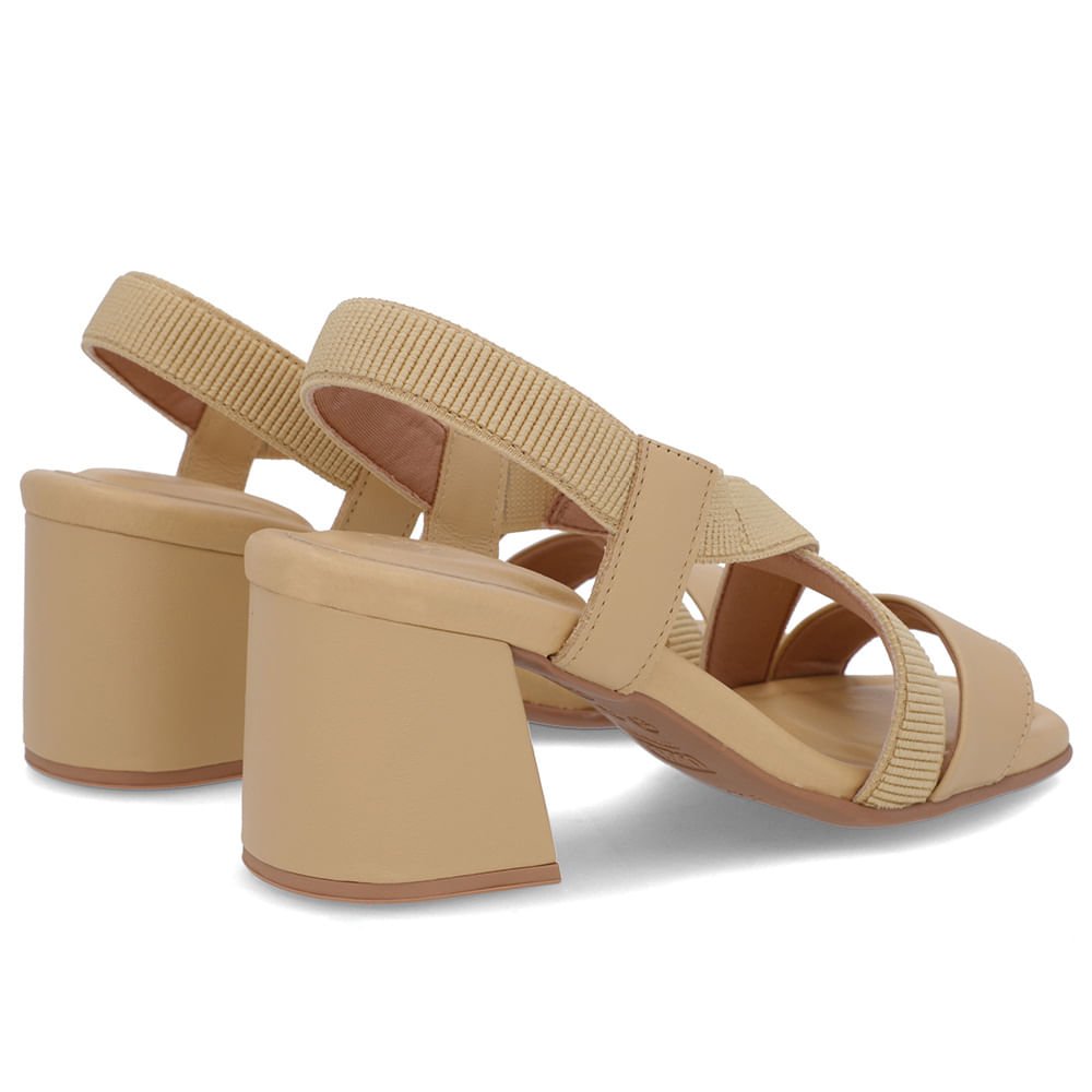 Sandália Salto Bloco Elástico Bege Bege 3