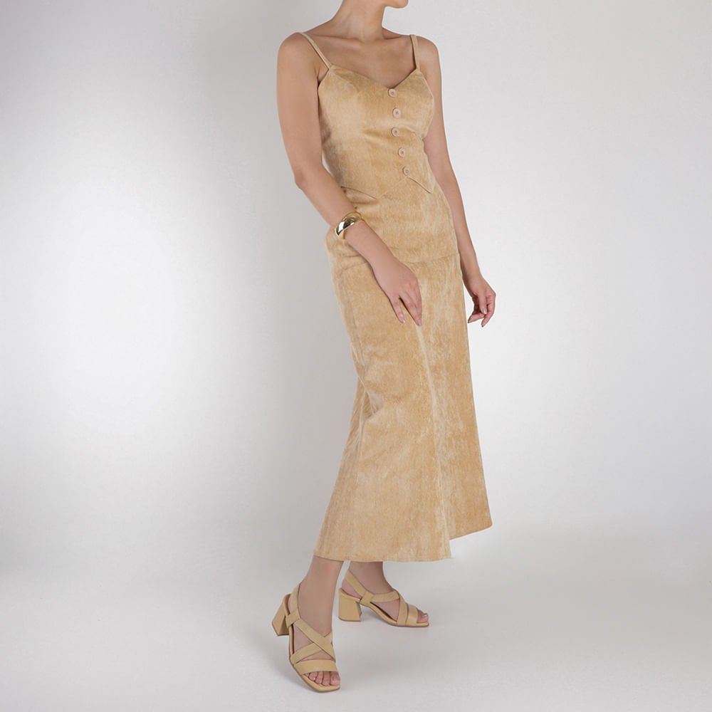 Sandália Salto Bloco Elástico Bege Bege 4