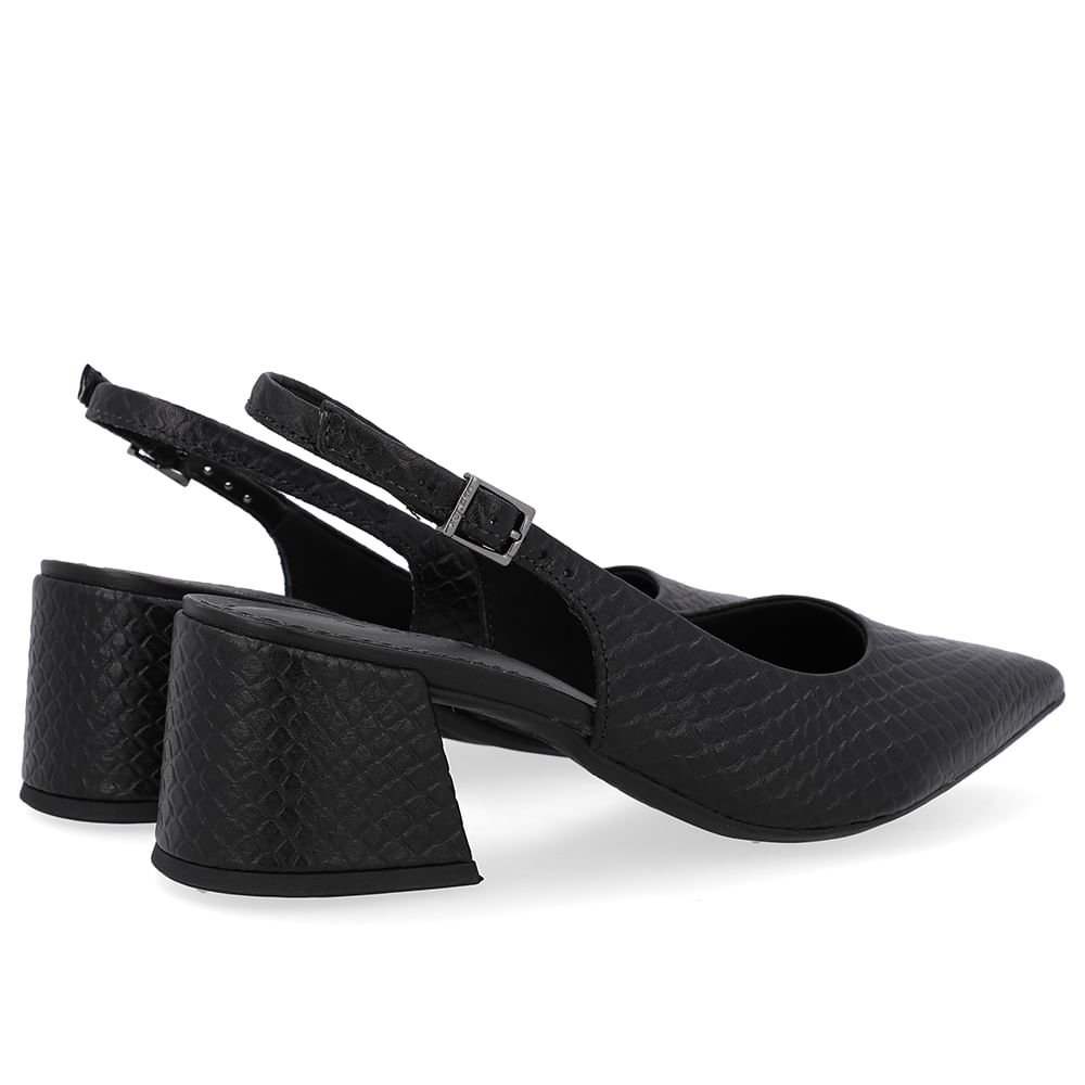 Slingback Preto Textura Bico Fino Couro Detalhe Fivela Preto 3
