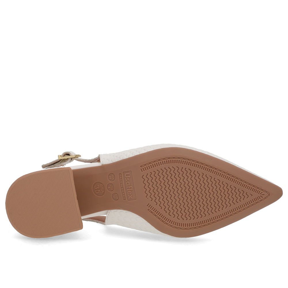 Slingback Branco Marfim Bico Fino Couro Detalhe Fivela Branco 5