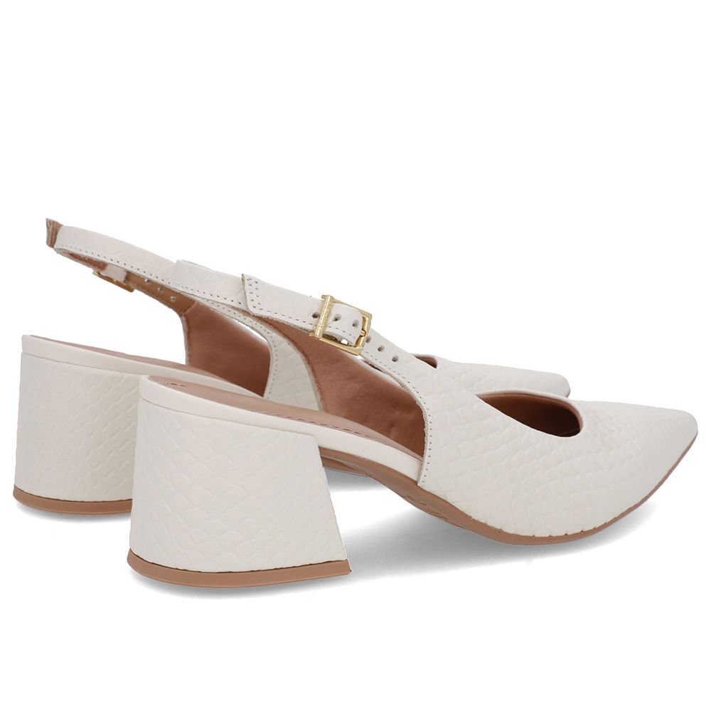 Slingback Branco Marfim Bico Fino Couro Detalhe Fivela Branco 3