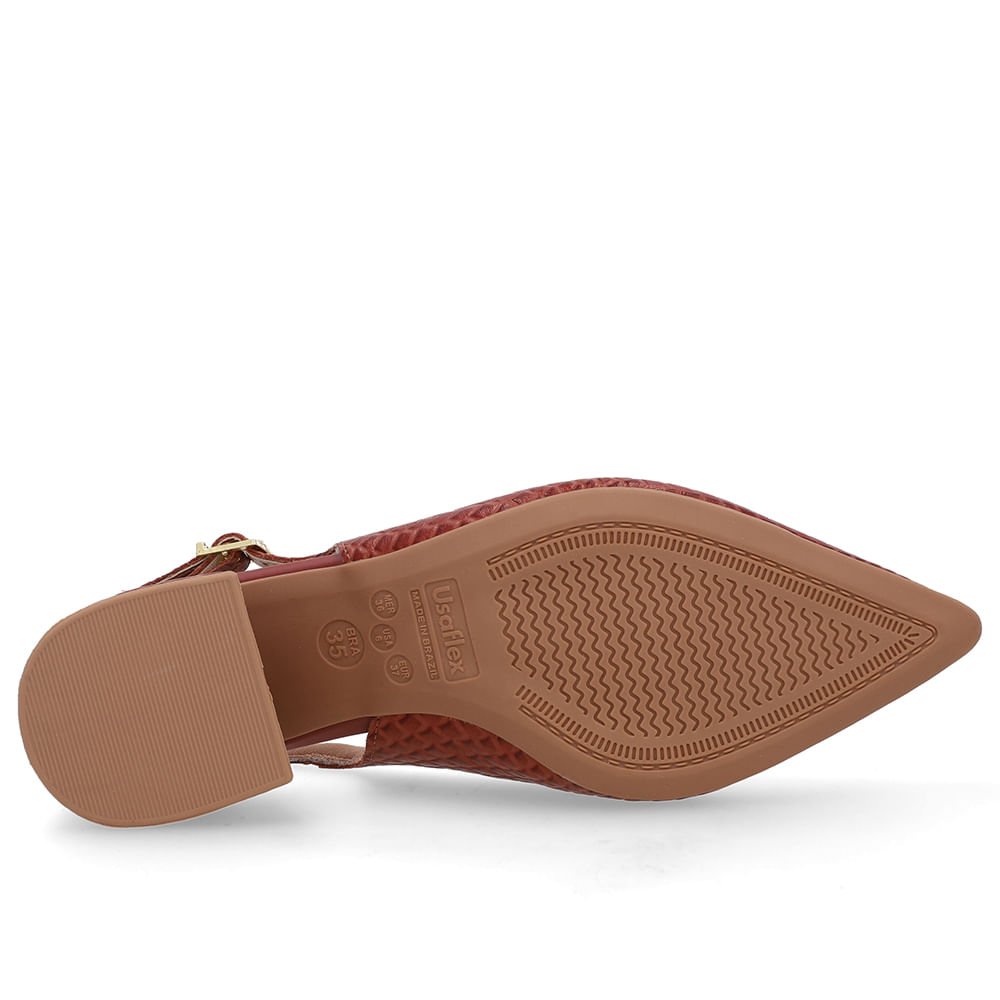 Slingback Marrom Bico Fino Couro Detalhe Fivela Marrom 5