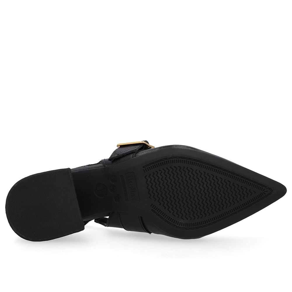 Slingback Preto Salto Bloco Couro Detalhe Fivela Preto 5