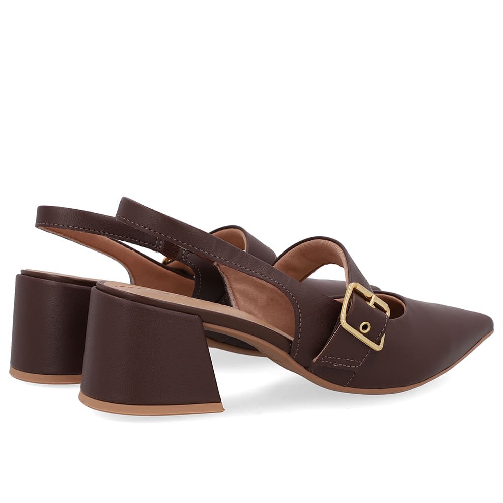 Slingback Marrom Salto Bloco Couro Detalhe Fivela Marrom 3