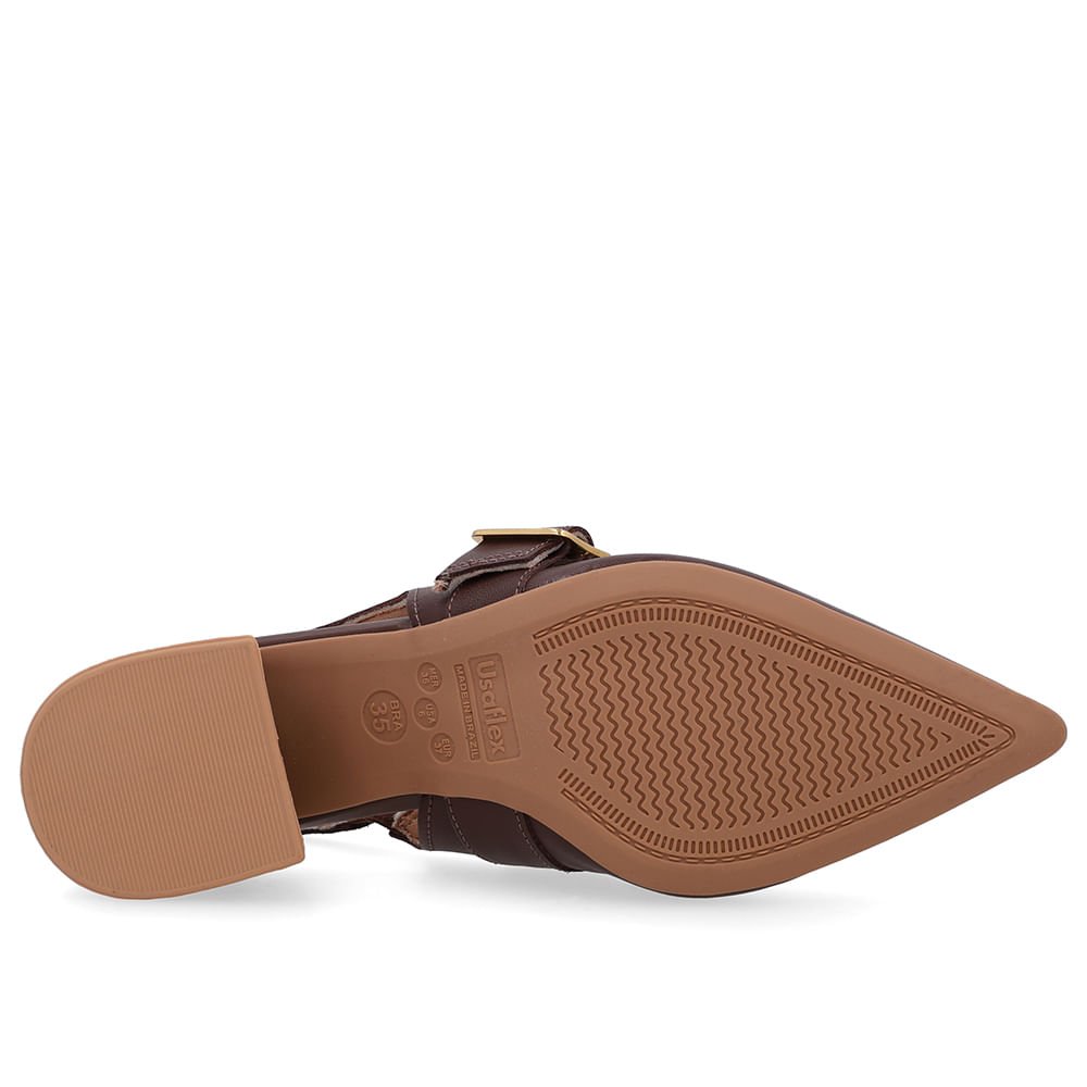 Slingback Marrom Salto Bloco Couro Detalhe Fivela Marrom 5