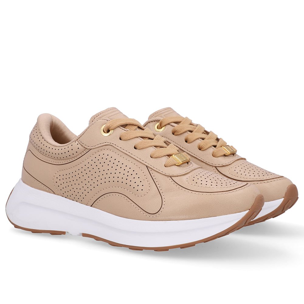 Tênis Casual Couro Bege Bege 2