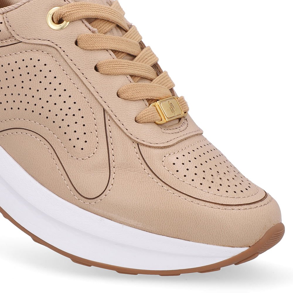 Tênis Casual Couro Bege Bege 4