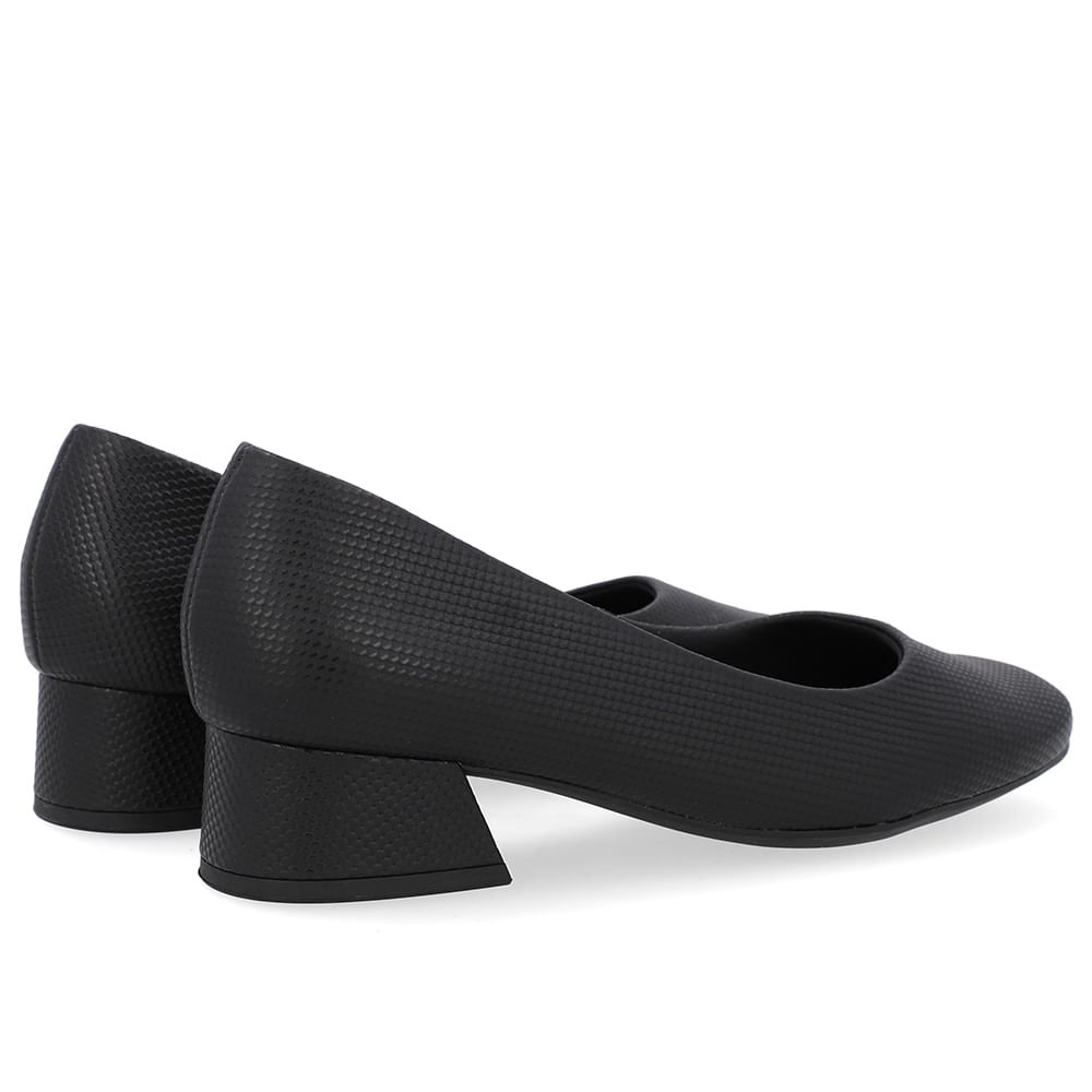 Scarpin Preto Textura Salto Bloco Couro Básico Preto 3