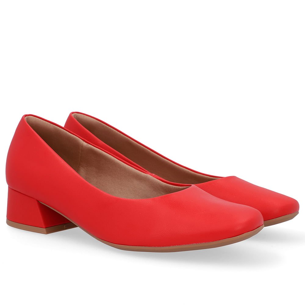 Scarpin Vermelho Salto Bloco Couro Básico Vermelho 2