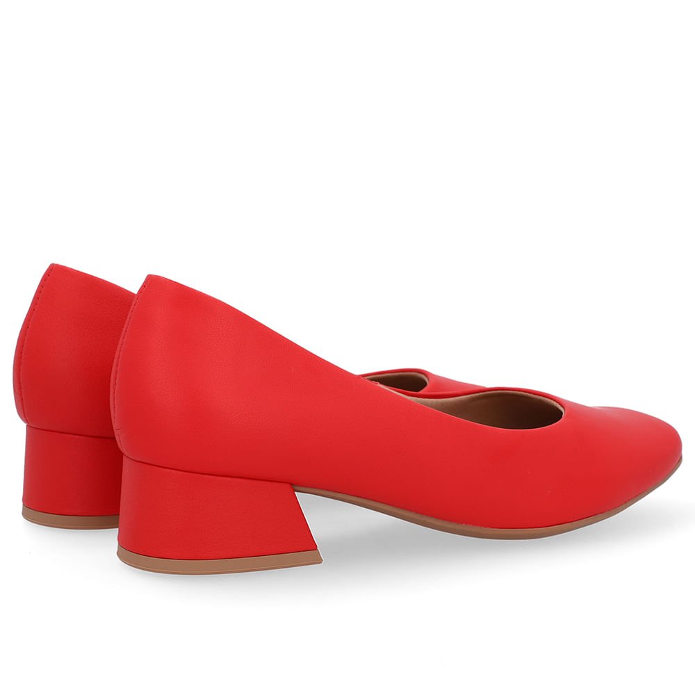 Scarpin Vermelho Salto Bloco Couro Básico Vermelho 3