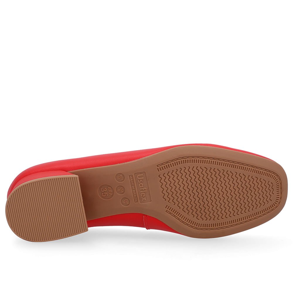 Scarpin Vermelho Salto Bloco Couro Básico Vermelho 5