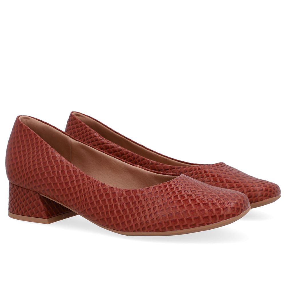 Scarpin Marrom Salto Bloco Couro Básico Marrom 2