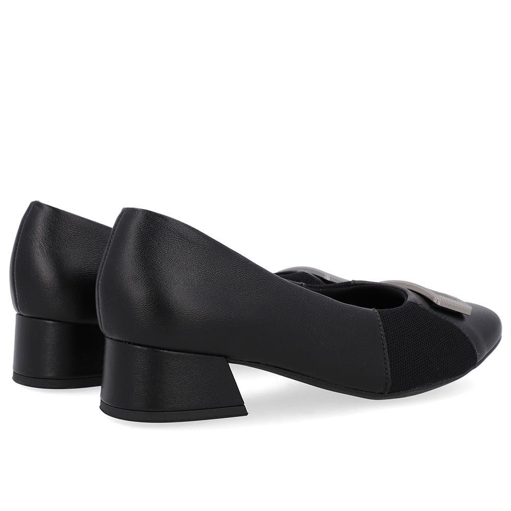 Scarpin Preto Salto Bloco Couro Lateral Tecido Preto 3