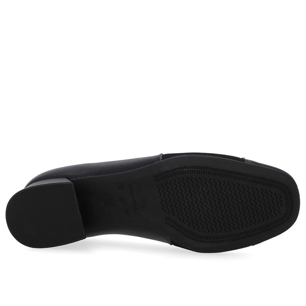 Scarpin Preto Salto Bloco Couro Lateral Tecido Preto 5