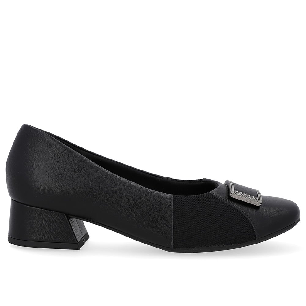 Scarpin Preto Salto Bloco Couro Lateral Tecido Preto 1
