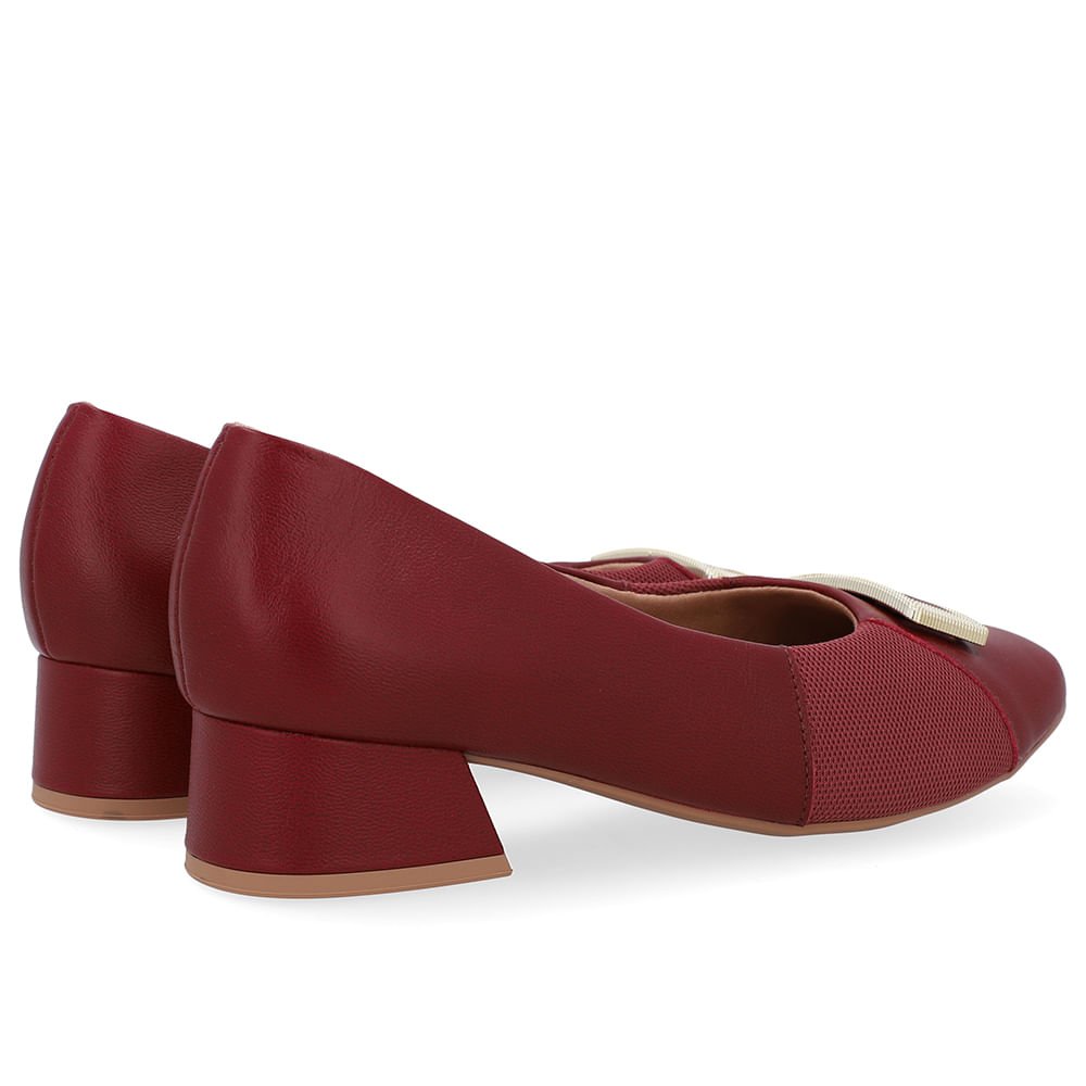 Scarpin Vermelho Salto Bloco Couro Lateral Tecido Vermelho 3