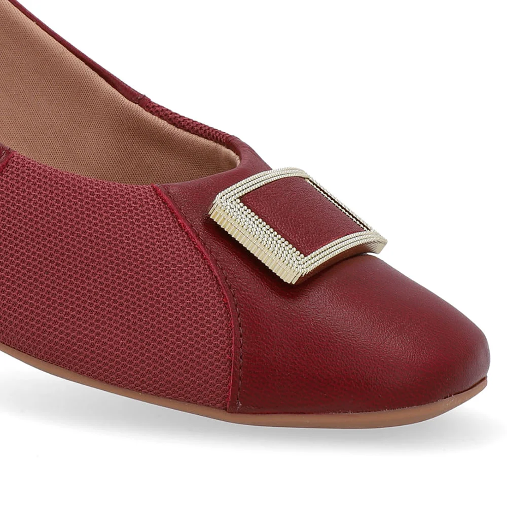 Scarpin Vermelho Salto Bloco Couro Lateral Tecido Vermelho 4
