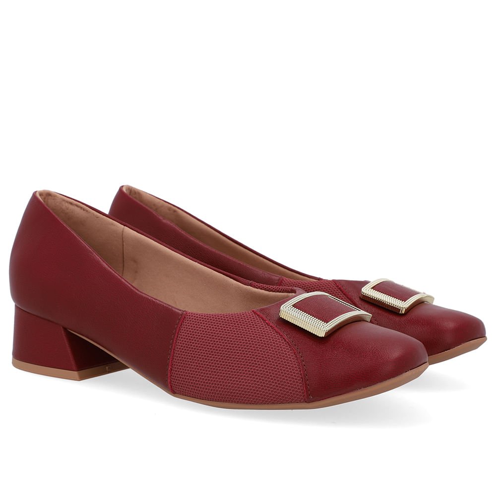Scarpin Vermelho Salto Bloco Couro Lateral Tecido Vermelho 2