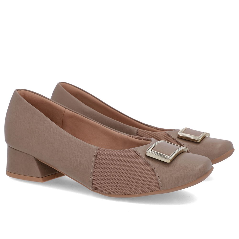 Scarpin Marrom Salto Bloco Couro Lateral Tecido Marrom 2