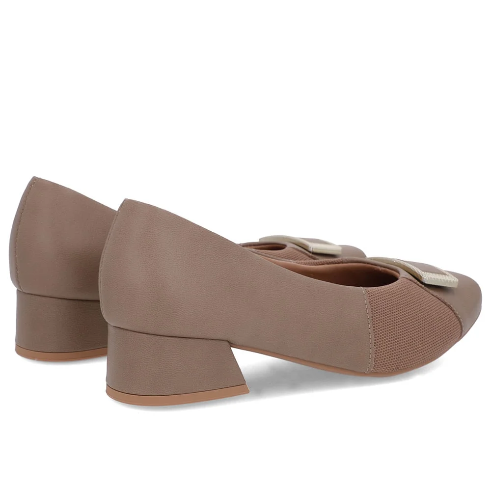 Scarpin Marrom Salto Bloco Couro Lateral Tecido Marrom 3