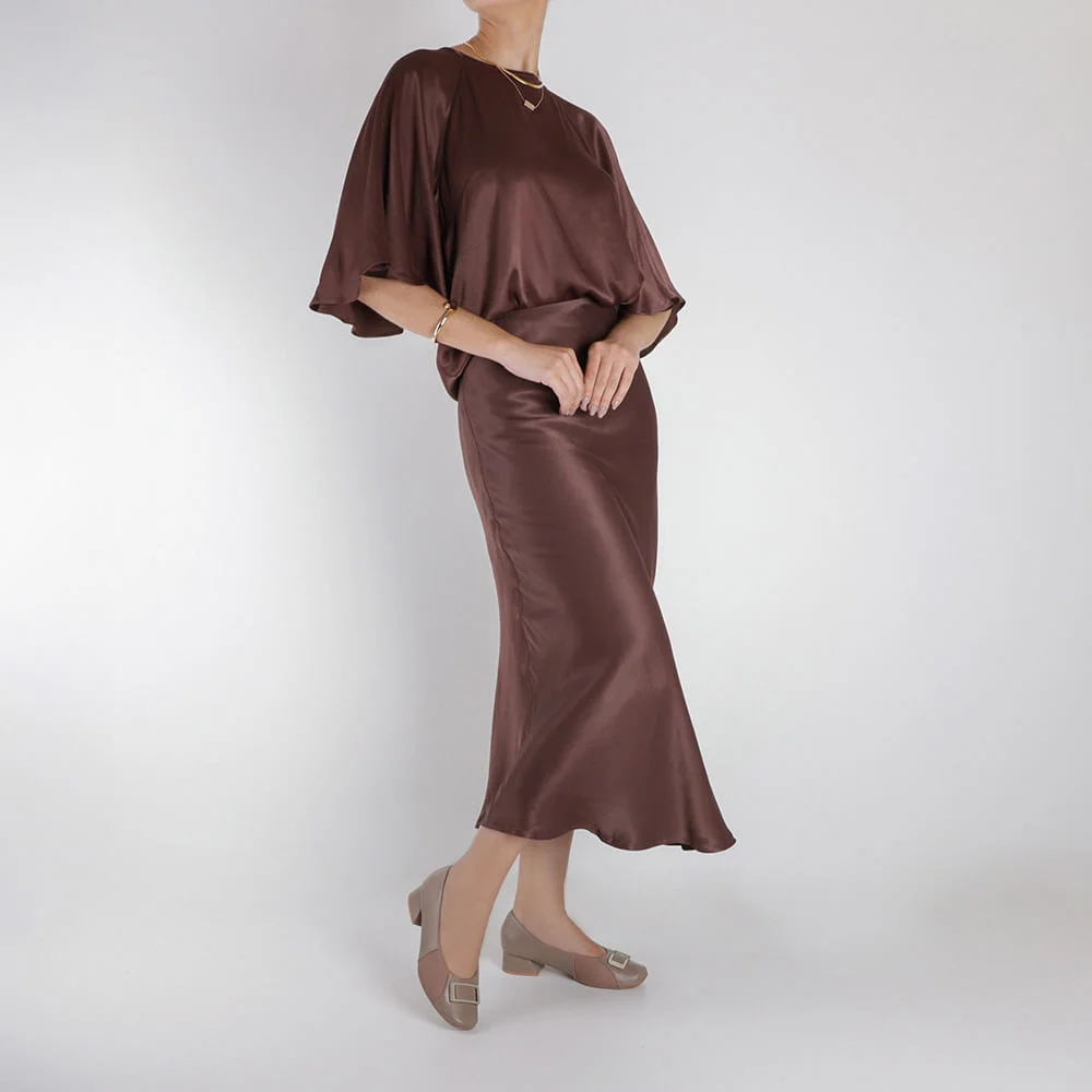 Scarpin Marrom Salto Bloco Couro Lateral Tecido Marrom 4