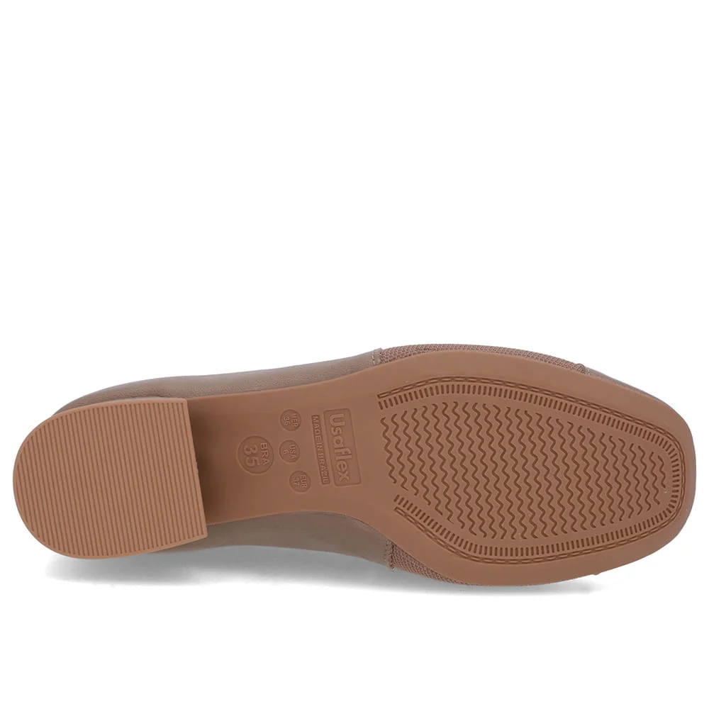 Scarpin Marrom Salto Bloco Couro Lateral Tecido Marrom 5