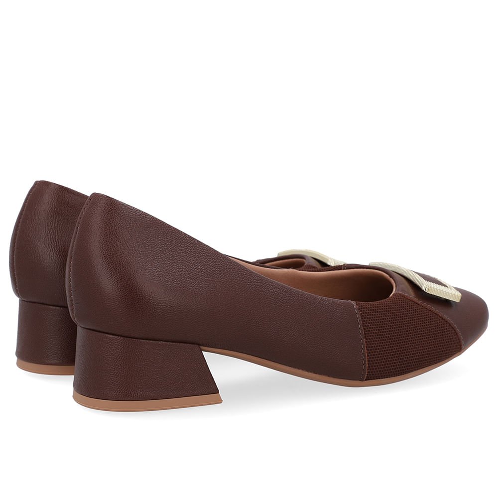 Scarpin Marrom Salto Bloco Couro Lateral Tecido Marrom 3