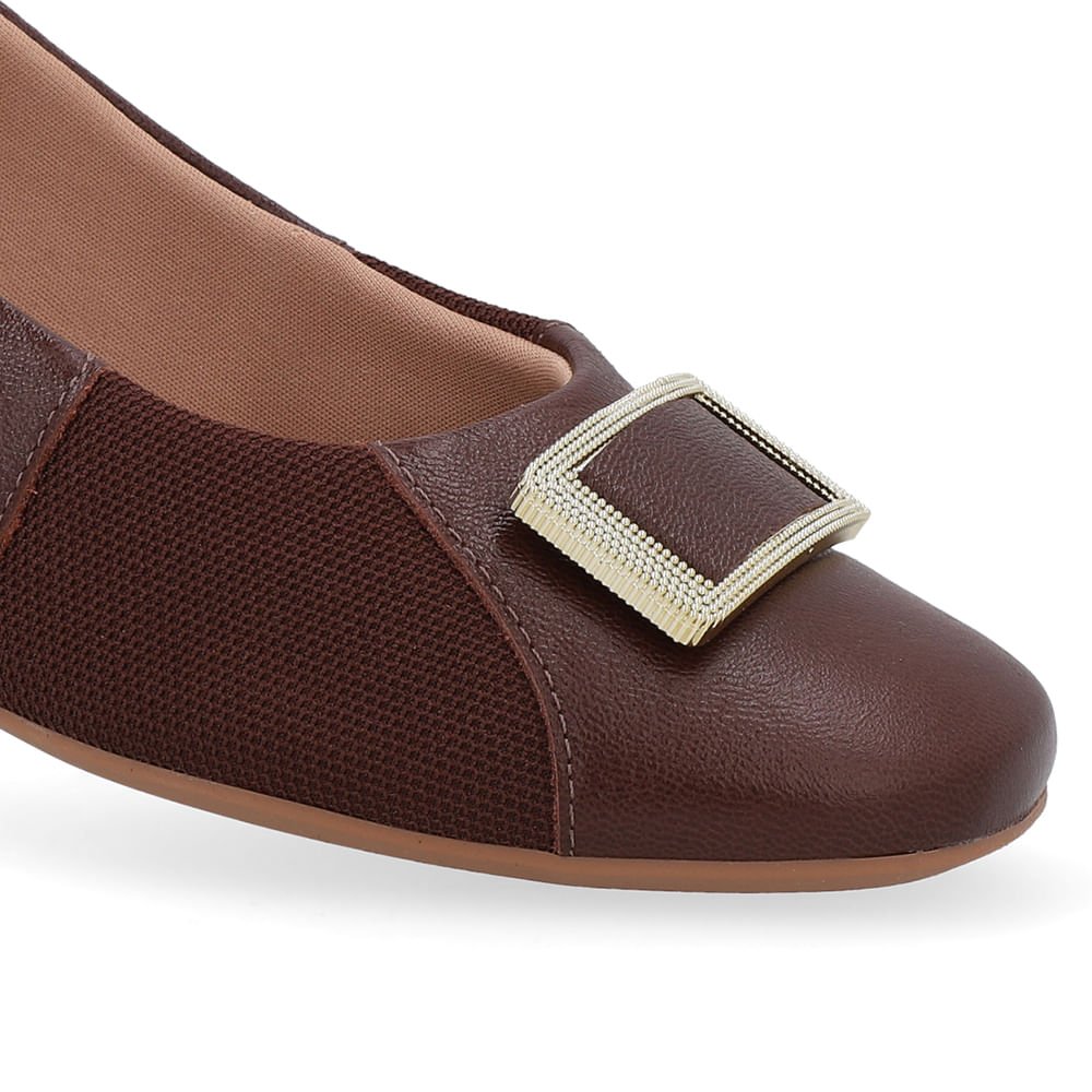 Scarpin Marrom Salto Bloco Couro Lateral Tecido Marrom 4