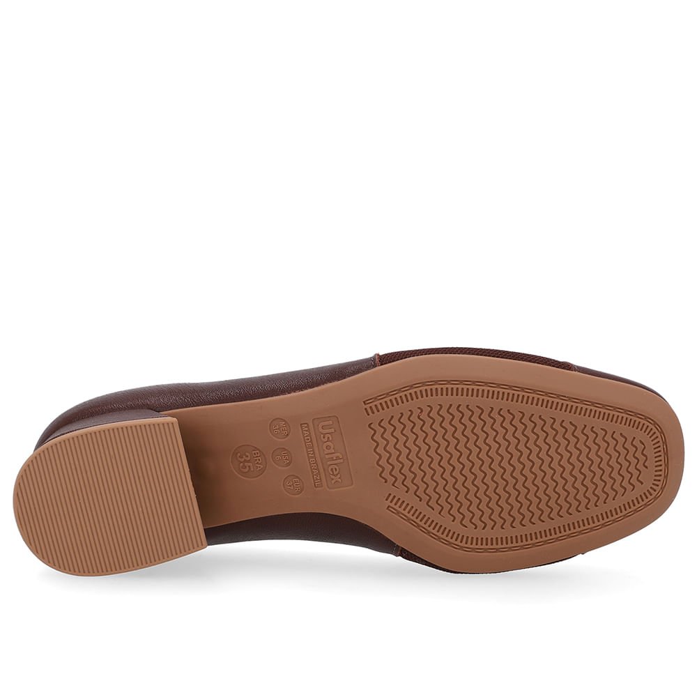 Scarpin Marrom Salto Bloco Couro Lateral Tecido Marrom 5