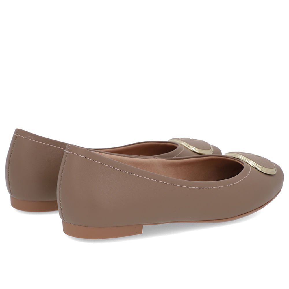 Sapatilha Couro Marrom Bico Redondo Enfeite Bege 3