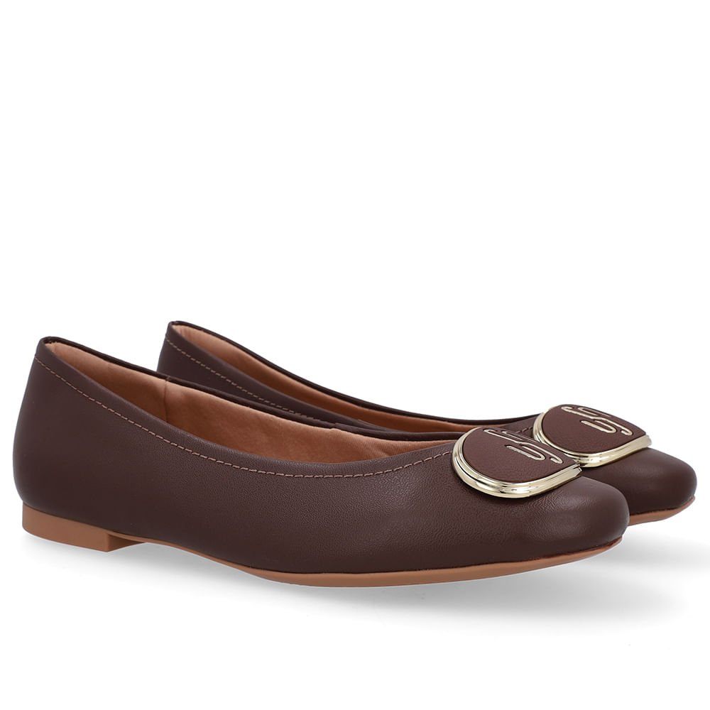 Sapatilha Couro Marrom Bico Redondo Enfeite Marrom 2